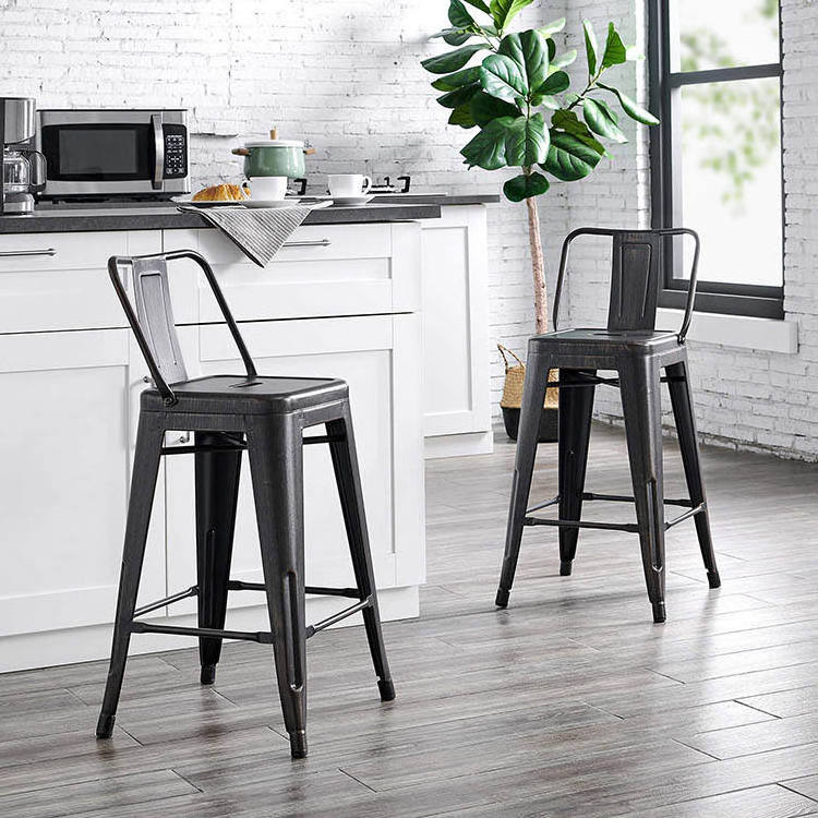 Modern Nordic Custom Color Kitchen Stackable Metal Backrest Restaurant Bar Stools