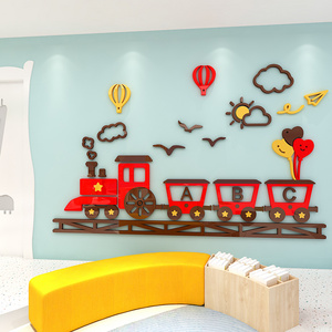 Cartoon small train  stickers wall kids Removable kindergarten game room decoration