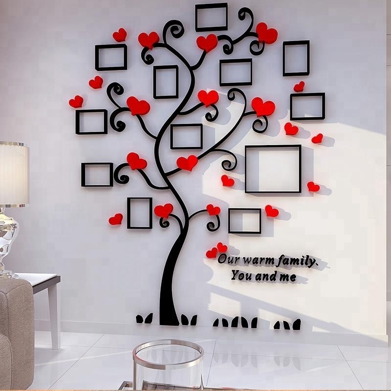 Acrylic Photo Frames Love shape Tree wall Stickers 3d Wall sticker home decor