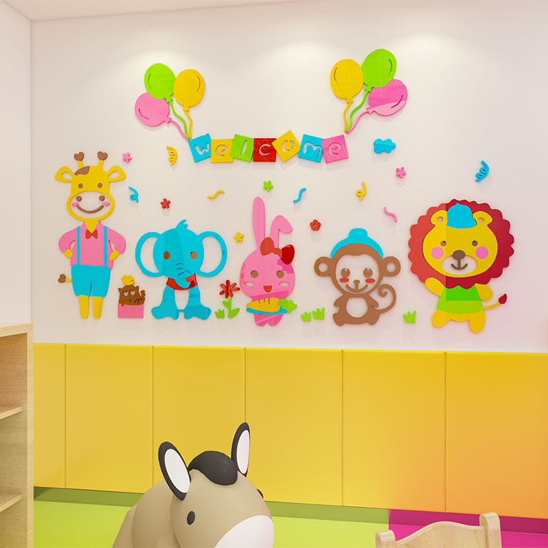 Cartoon animals  Early Learning Center wall decor stickers kindergarten wall decals