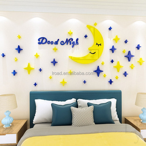 Children's room bedside wall decoration with stars, moon, 3D acrylic stickers, bedroom, kindergarten wall decoration