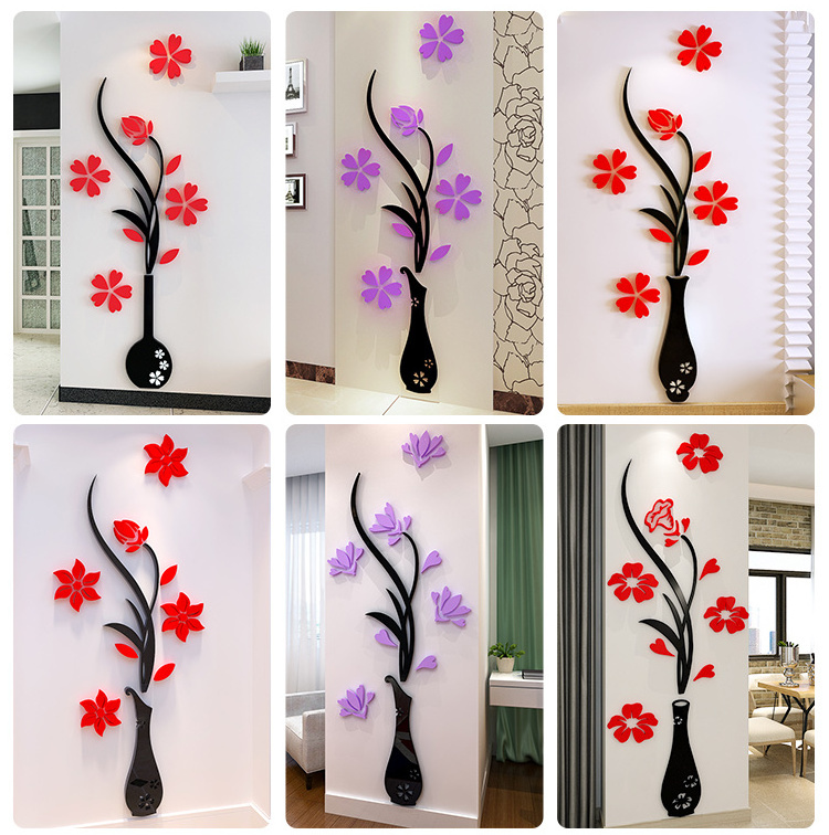 Lily Vase Wallpaper 3D Acrylic Wall Sticker Flower Wall Stickers Living Room Decoration Home Decor Custom Wall Decal