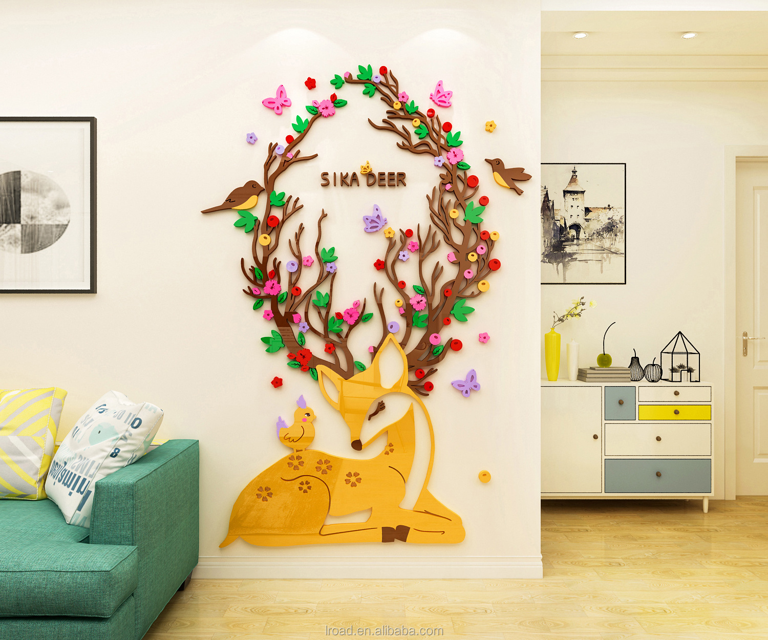 New coming Nice Sika  Deer 3d acrylic Wall mirror Stickers  Decals 3D wall mirror mural sticker