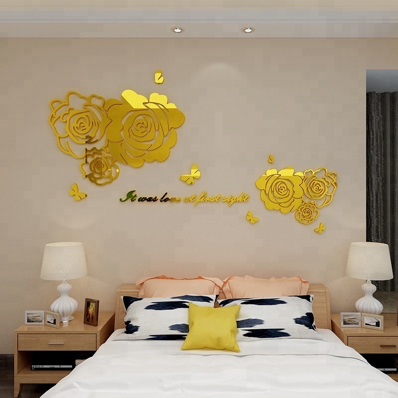 Romantic Rose Acrylic Mirror Indoor Decoration Decal 3D wall Sticker decorative products