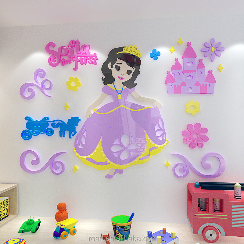 Princess Wall Stickers Acrylic 3D Wall Stickers Children's Room Decoration Girls Bedroom Cartoon Wall Stickers