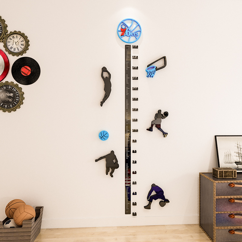 Boys bedroom wall stickers decoration cartoon NBA basketball Height measurement sticker