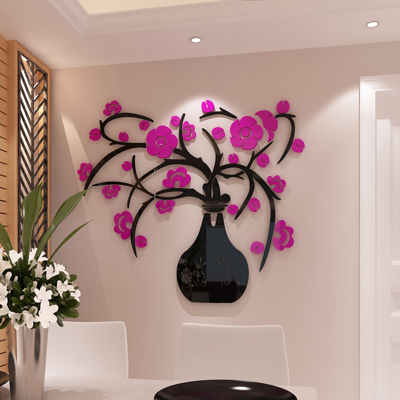 3D crystal three dimensional plum blossom wall stickers creative acrylic wall stickers for porch living room