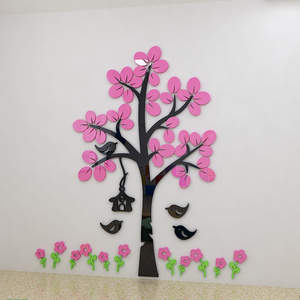 Cartoon tree wall sticker  with flower and bird detachable wall decoration is suitable for children's living room and bedroom