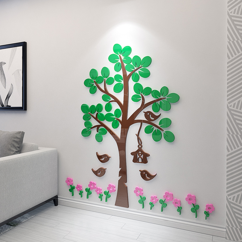 Cartoon tree wall sticker  with flower and bird detachable wall decoration is suitable for children's living room and bedroom