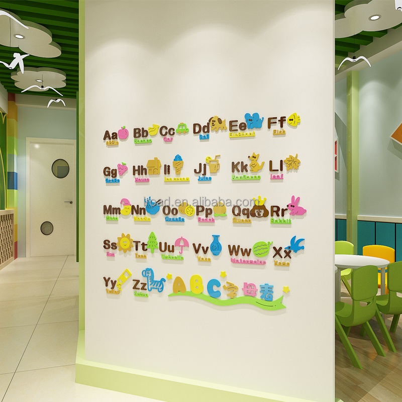 Removable acrylic 3D color letter ABC children's wall decal is suitable for kindergarten children's classroom decoration