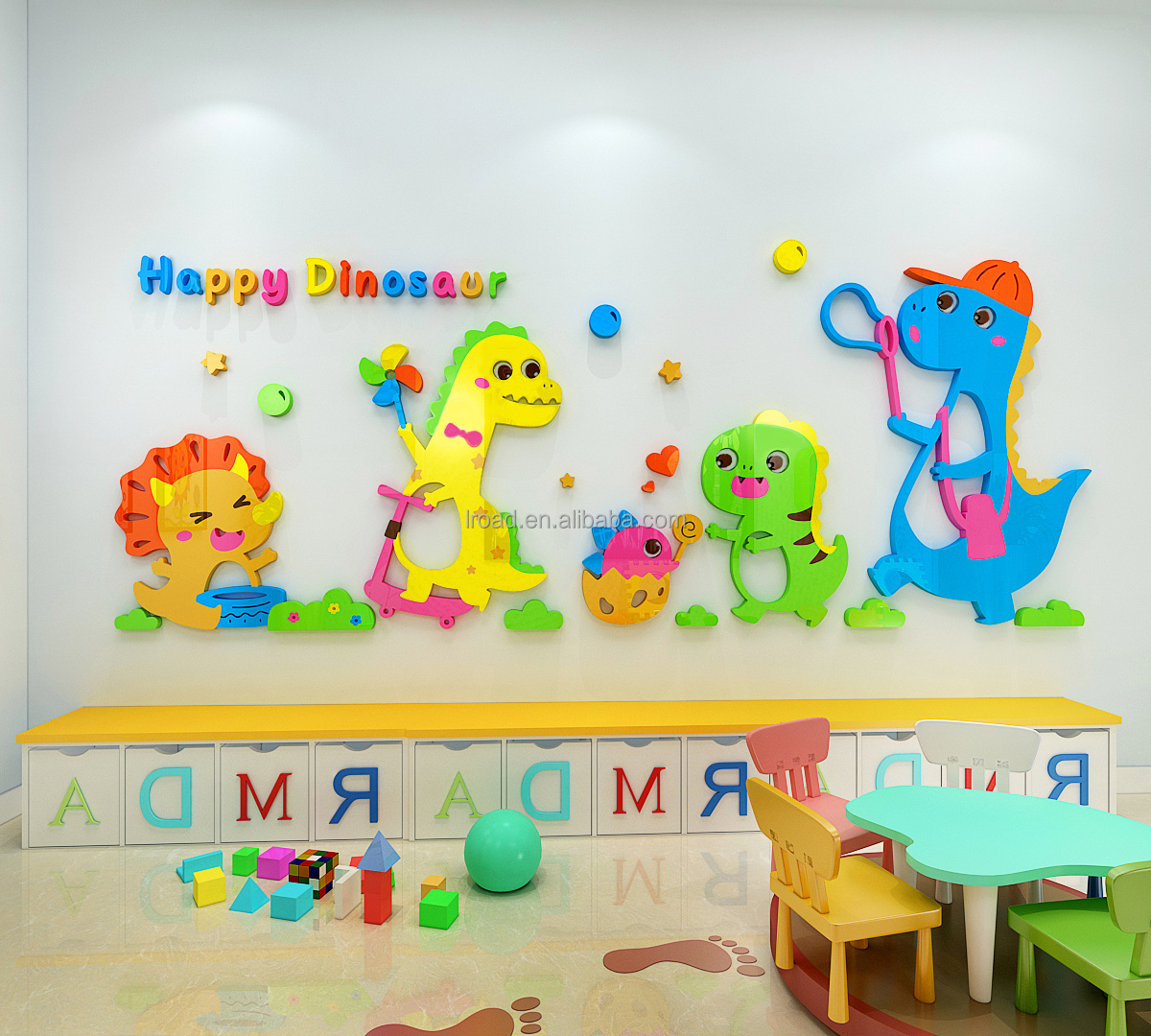 Acrylic peel and paste cartoon dinosaur wall sticker kindergarten children's room bedroom home decoration wall sticker