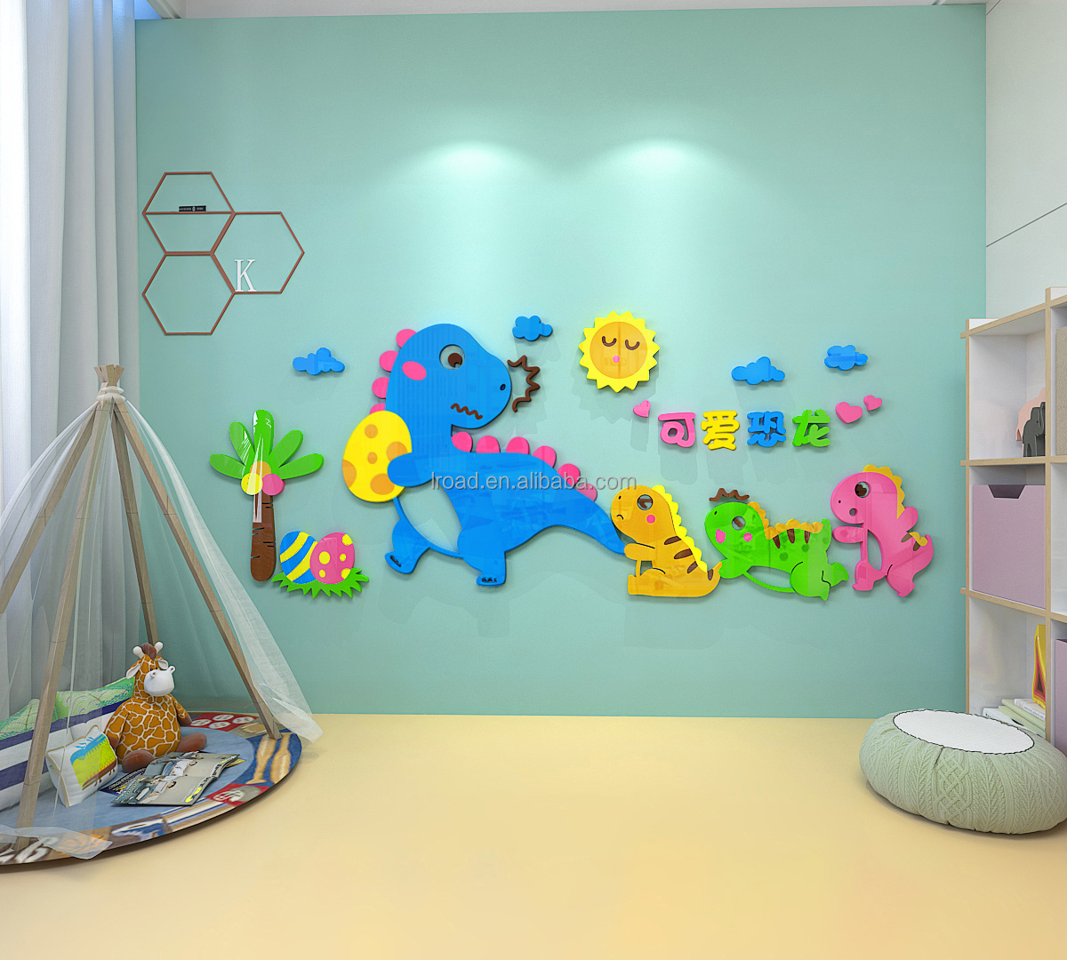 Acrylic peel and paste cartoon dinosaur wall sticker kindergarten children's room bedroom home decoration wall sticker