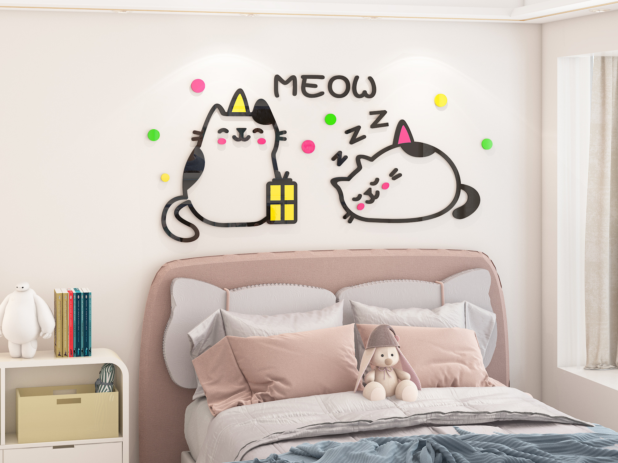 Wholesale cute cat Kawai sticker custom removable acrylic wall sticker children's bedroom kindergarten Wall Sticker