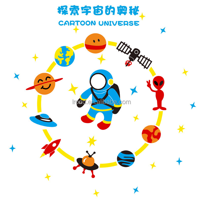 cartoon universe wall sticker star planet solar system space astronaut rocket acrylic 3D sticker classroom wall decoration