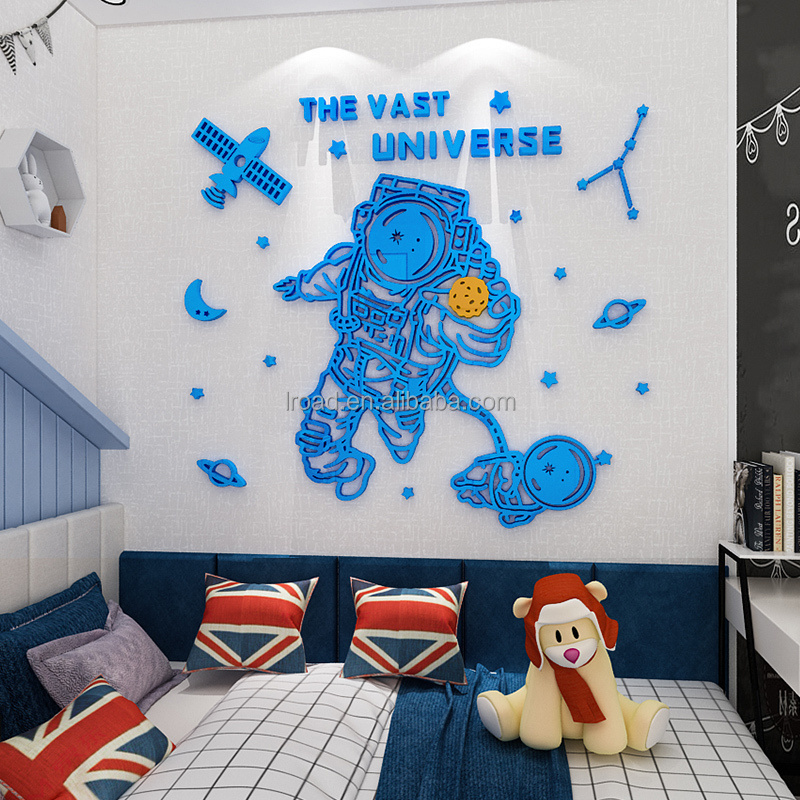 Cartoon astronaut Space ship planet home decoration Acrylic wall sticker for living room bedroom sofa background decor wall deca