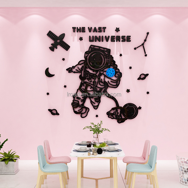 Cartoon astronaut Space ship planet home decoration Acrylic wall sticker for living room bedroom sofa background decor wall deca