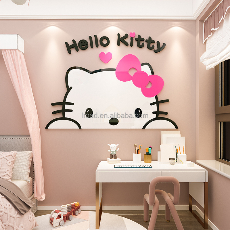 KT cat cartoon stickers Cute Mini 3D acrylic wall decoration girl bedroom decoration kids stickers