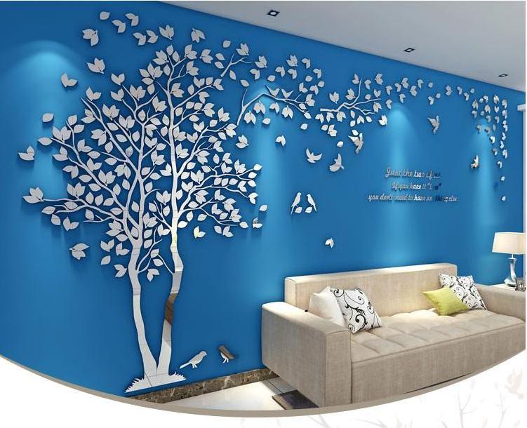 Multi-Pieces Tree Birds Love 3D Acrylic Decoration Wall Sticker DIY Home Decor Bedroom Wallsticker