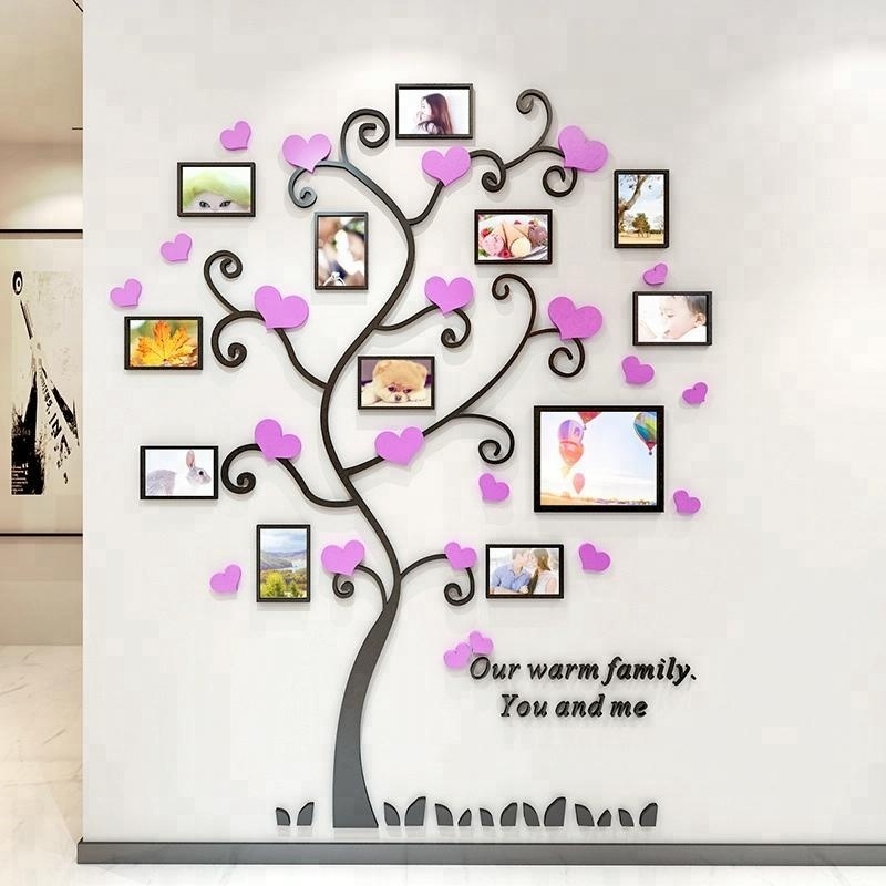 Acrylic Photo Frames Love shape Tree wall Stickers 3d Wall sticker home decor