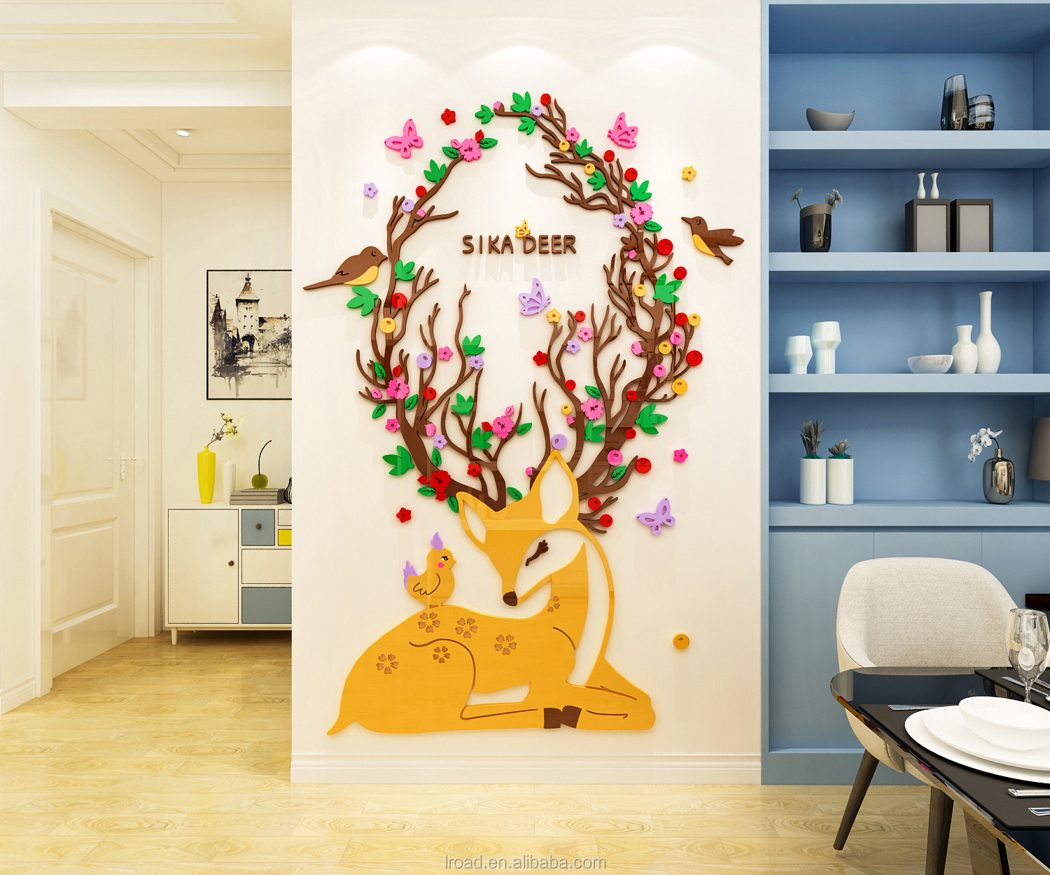 New coming Nice Sika  Deer 3d acrylic Wall mirror Stickers  Decals 3D wall mirror mural sticker