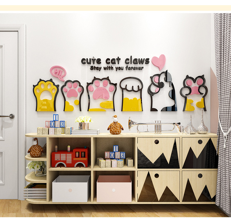 Cute cat claw cartoon wallpaper Pet animal 3D acrylic wall sticker for children's room decoration