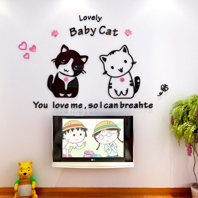 Creative cartoon couple cat wall poster drawing living room bedroom acrylic three-dimensional wall paste household decoration