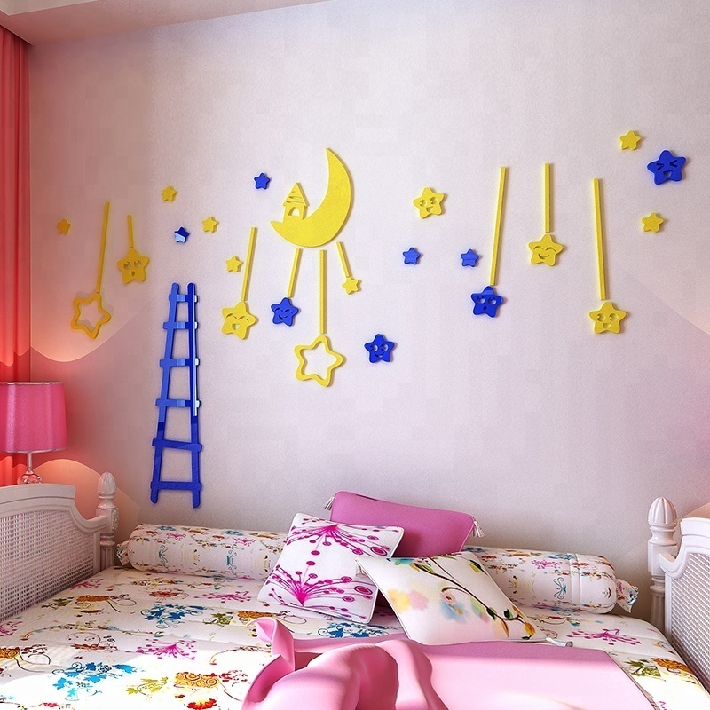 3D kids stars waterproof ladder wall stickers for bedroom diy home decor living room