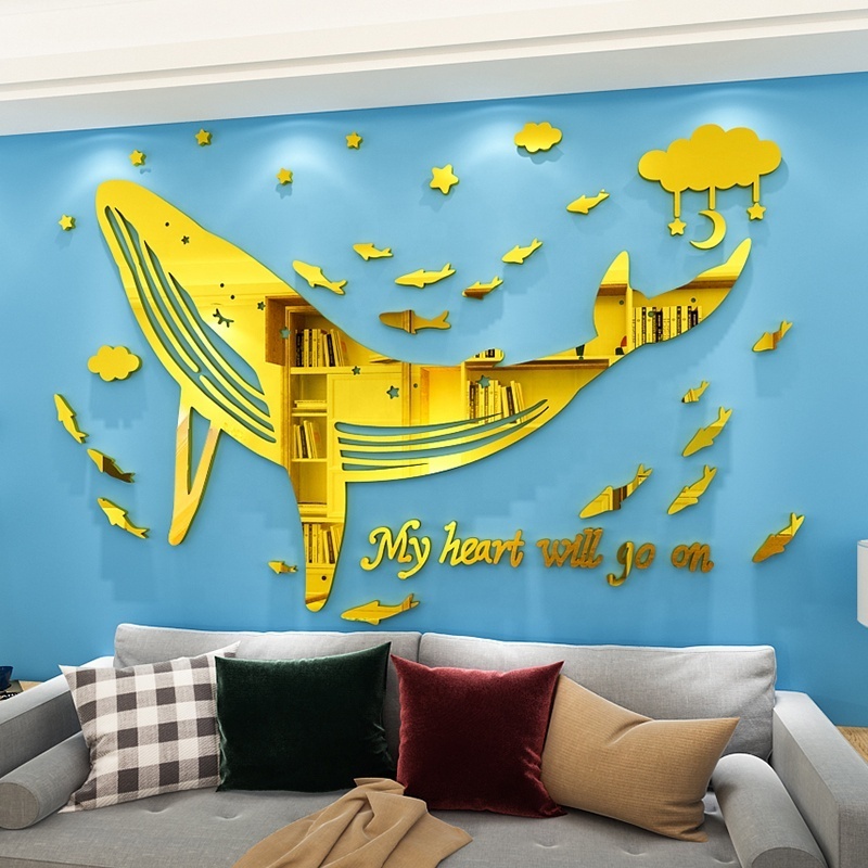 Pegasus Ocean Whale Fashion Sticker 3D Acrylic Mirror Wall Sticker Living Room Luxury Home Decoration Wallpaper