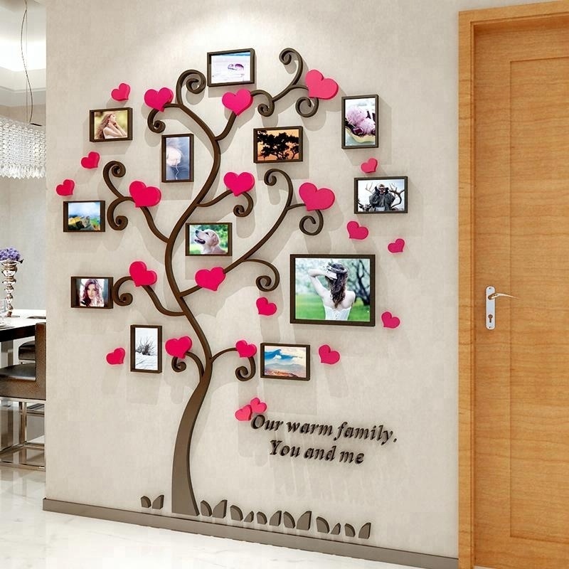 Acrylic Photo Frames Love shape Tree wall Stickers 3d Wall sticker home decor