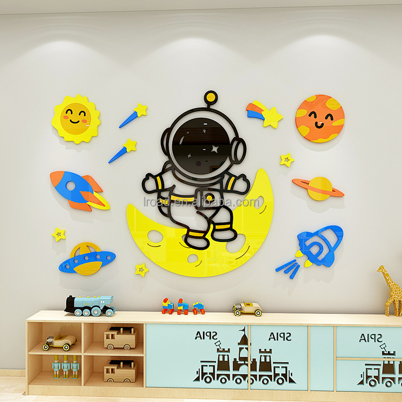 Space Astronaut Acrylic Wall Sticker 3D Three dimensional Sticker Planet Children's Room Kindergarten Wall Decoration