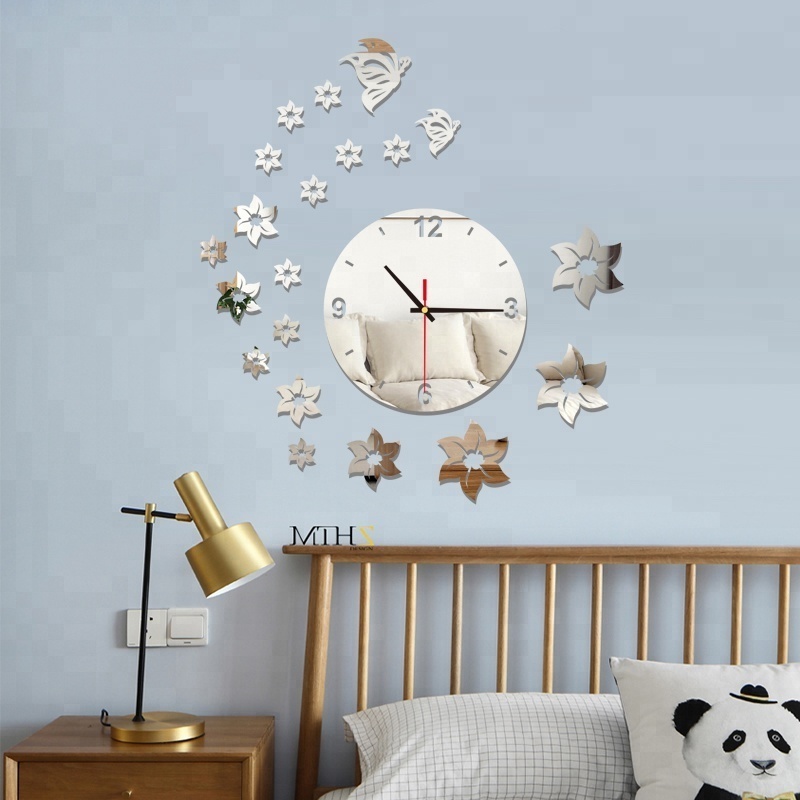 diy modern design home decor wall clock Living Room big acrylic mirror stickers clock 3d real big wall clock