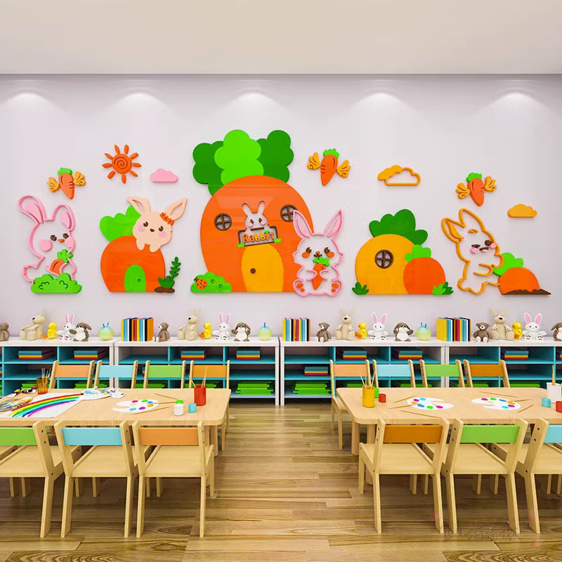 Cartoon Mushroom House Rabbit Fairy Tale House Acrylic Environmental Protection Wallpaper Decoration Kindergarten Classroom