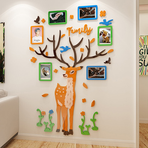 Forest deer family photo frame tree wall sticker 3D Acrylic Sticker bedroom living room home wall decoration