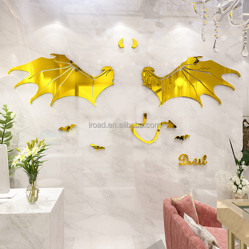 Factory wholesale acrylic wall stickers Angel Wings Butterfly bat creative wings beauty salon shop living room background wall