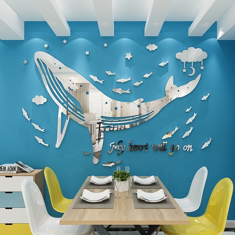 Pegasus Ocean Whale Fashion Sticker 3D Acrylic Mirror Wall Sticker Living Room Luxury Home Decoration Wallpaper