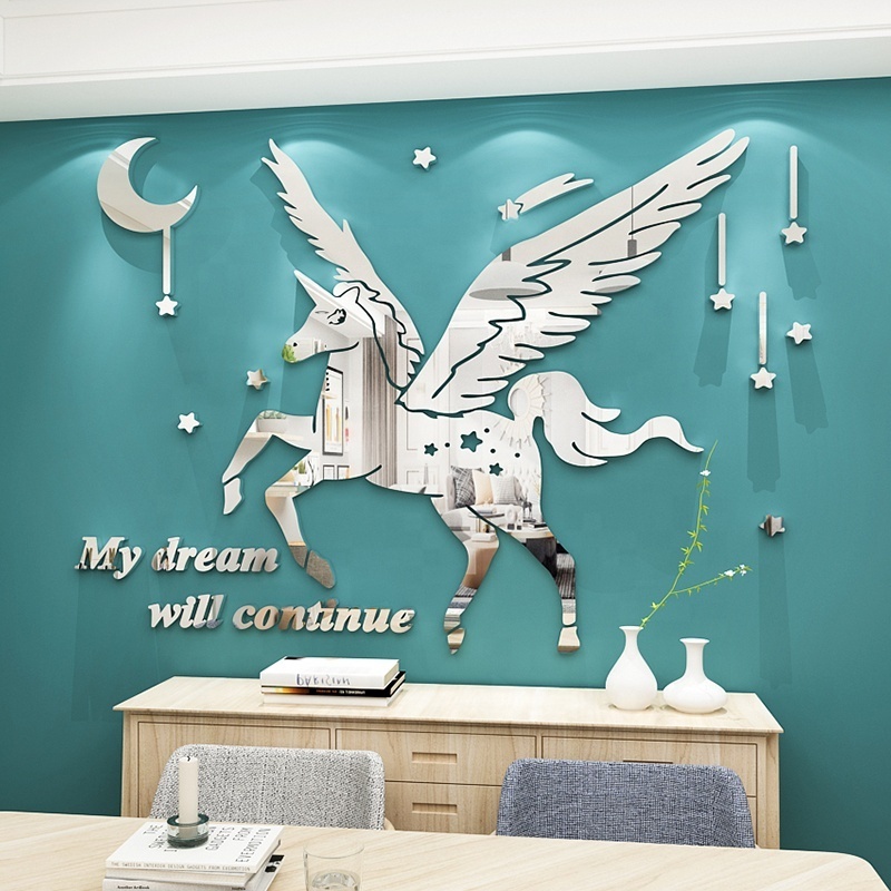 Pegasus Ocean Whale Fashion Sticker 3D Acrylic Mirror Wall Sticker Living Room Luxury Home Decoration Wallpaper