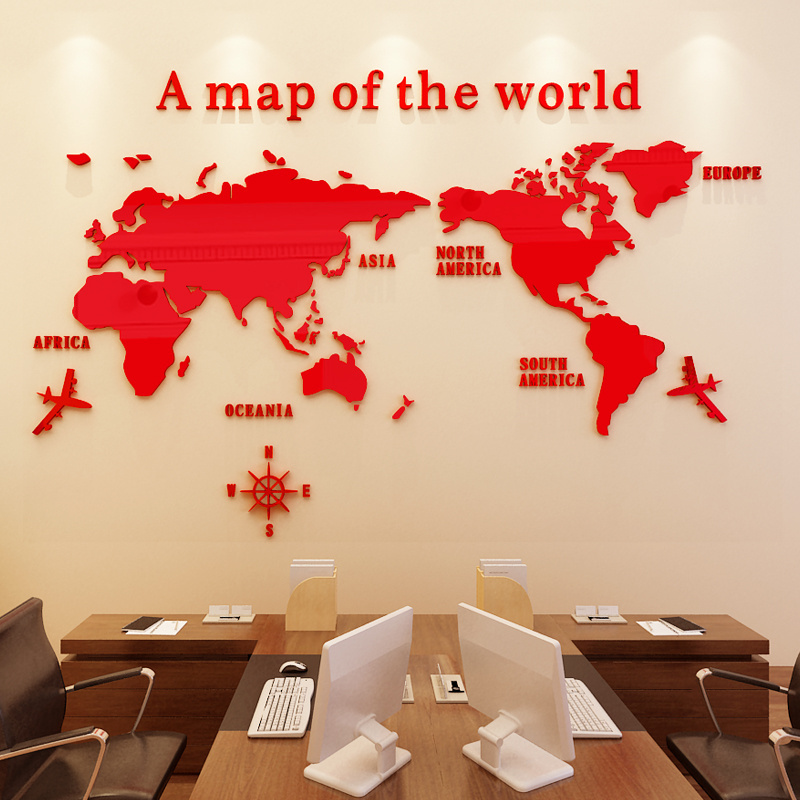 large size living room acrylic stickers removable home decoration world map  3d wall stickers