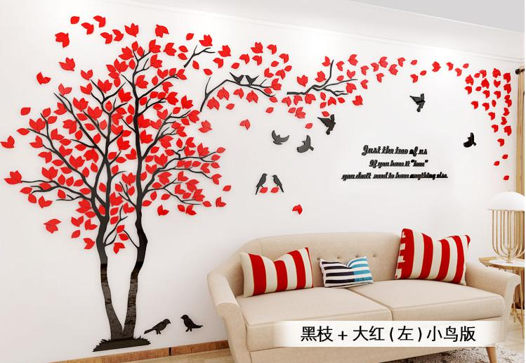 Multi-Pieces Tree Birds Love 3D Acrylic Decoration Wall Sticker DIY Home Decor Bedroom Wallsticker