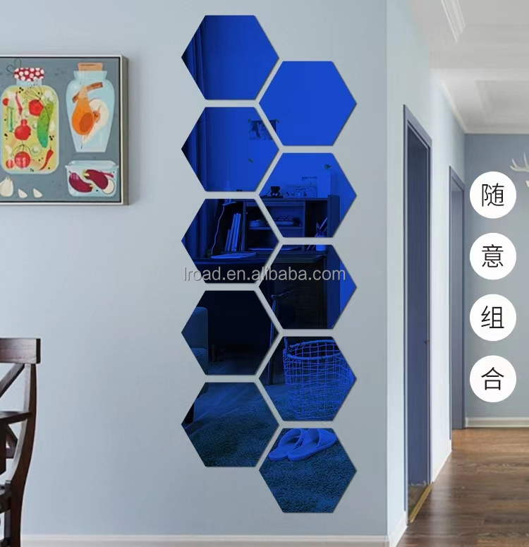 12 Pieces Removable Acrylic Mirror Setting Wall Sticker Decal for Home Living Room Bedroom Decor (Middle Hexagon)