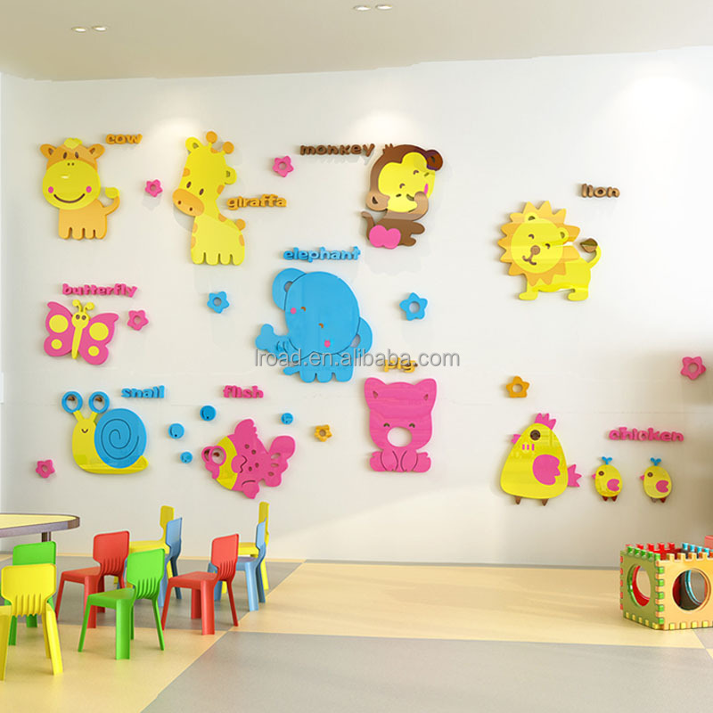 Elephant Lion Monkey Butterfly 3D Acrylic Sticker Cartoon Sticker School Children's Room Home Decoration Wallpaper