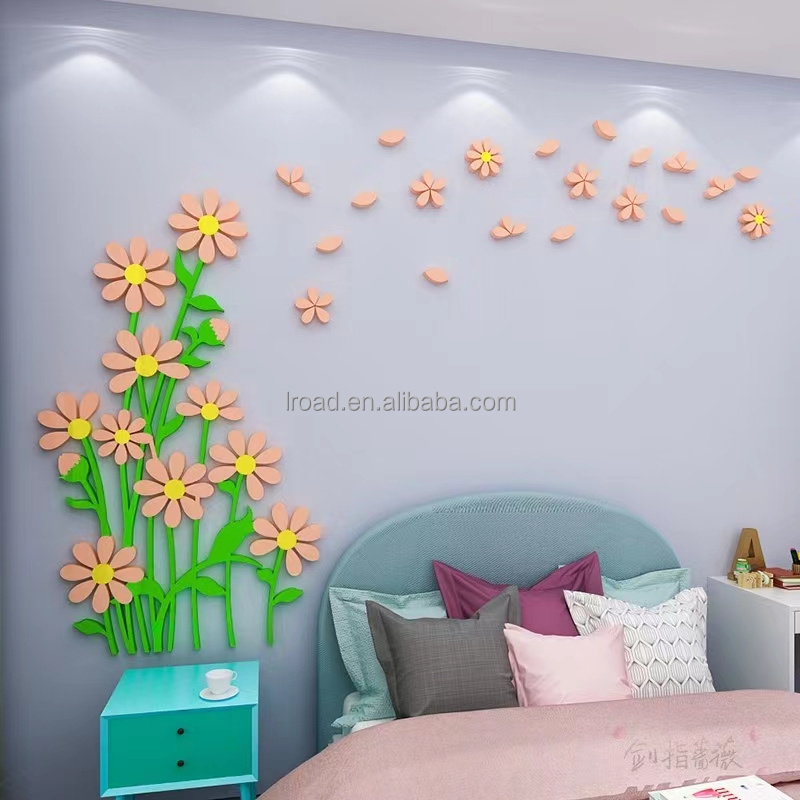 Ins wind daisy 3D three-dimensional wall stickers living room bedroom acrylic wall stickers sofa TV background decoration