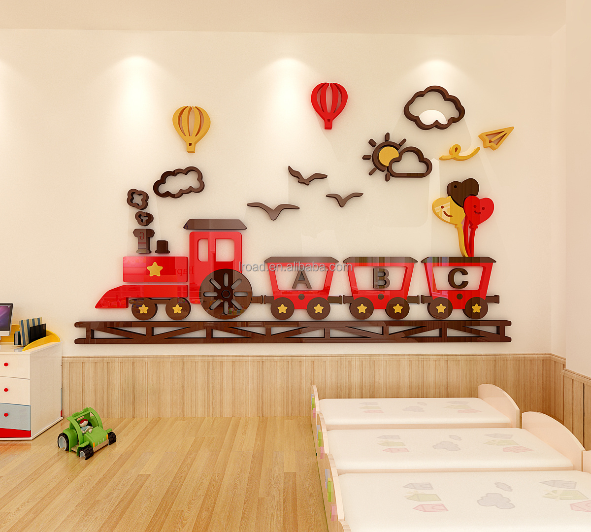 Cartoon animal train rainbow Acrylic Sticker room wall painting kindergarten playground wall decoration