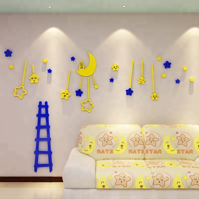 3D kids stars waterproof ladder wall stickers for bedroom diy home decor living room