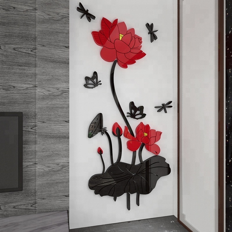 Chinese Lotus Flower art wall sticker for kids room bedroom home decorative wall decals waterproof