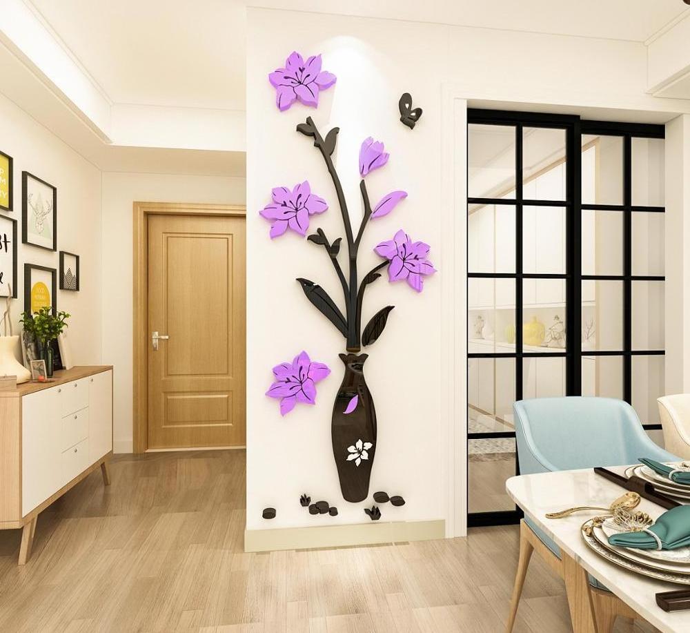 New design flower vase acrylic home decor wall stickers