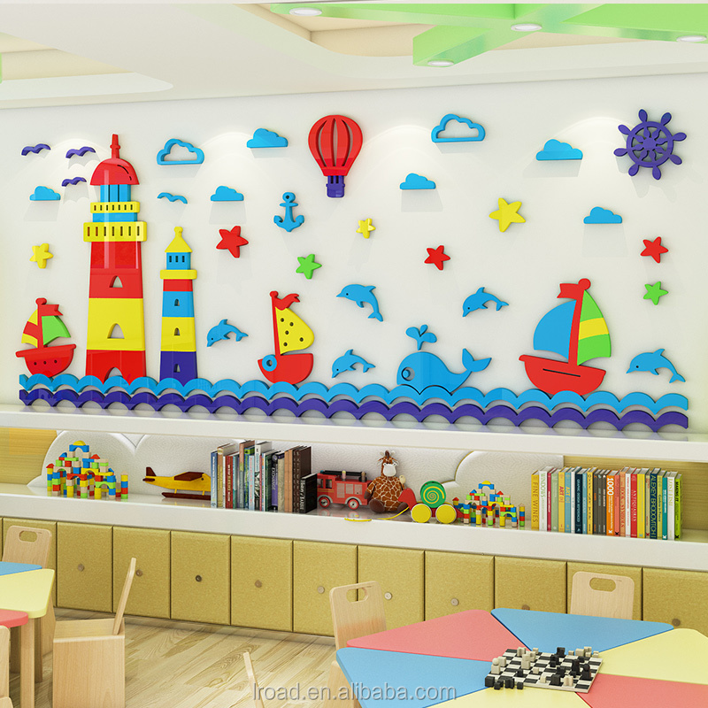 Ocean lighthouse cartoon 3D wall sticker children's room kindergarten theme wall decoration sticker