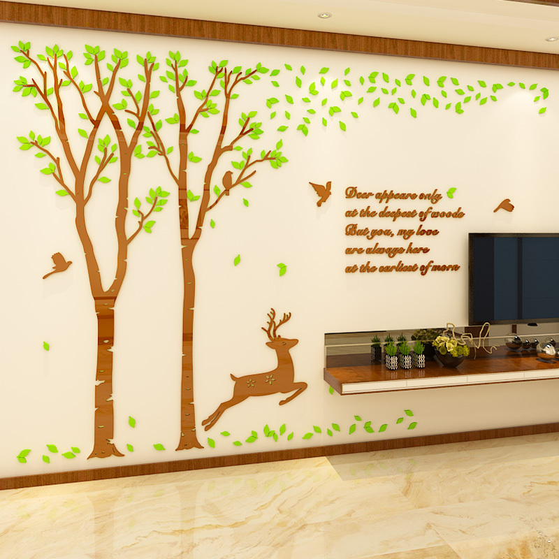 Acrylic 3D  Wall Stickers home decor creative big tree  wall decals living room tree deer wall stickers