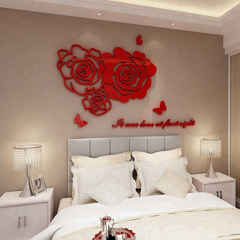 Romantic Rose Acrylic Mirror Indoor Decoration Decal 3D wall Sticker