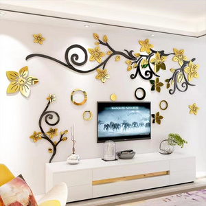 Acrylic 3D Flowers and plants Wall Stickers home decor creative wall decals living room entrance painting flowers For Room