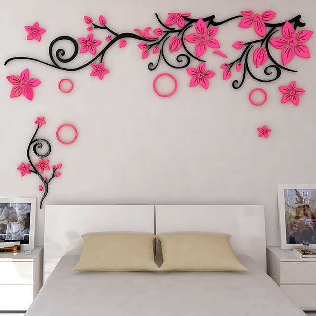 Acrylic 3D Flowers and plants Wall Stickers home decor creative wall decals living room entrance painting flowers For Room